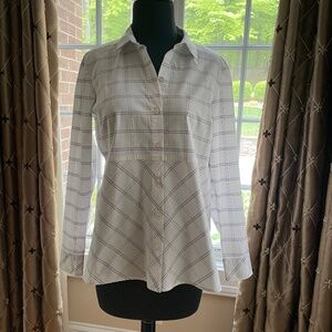 J.Jill XS  White with Gray and Pink Button Down Long Sleeve Blouse